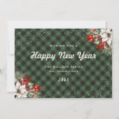 Green Plaid Snowflake Botanical New Year Card Feestdagenkaart (Voorkant)