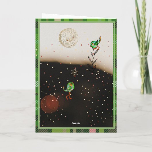 Green Plaid Split-Tree Catmas Card | Cute Kitten Feestdagen Kaart (Achterkant)