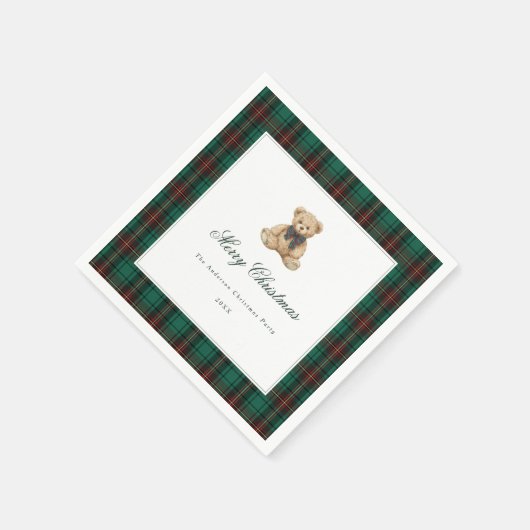 Green Plaid Teddy Bear Christmas Party Servet (Hoek)