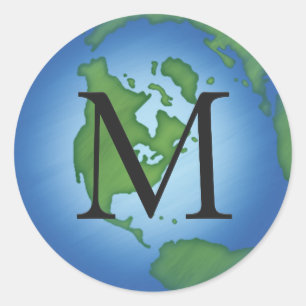 Green Planet Earth Environmental Monogramed Ronde Sticker