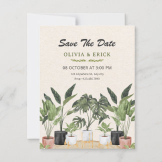 Green plants wedding save the date
