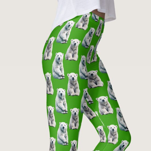 Green Polar Bear Pattern Design  Leggings