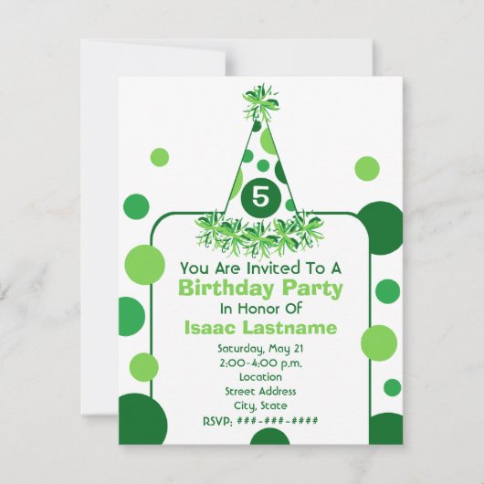 Green Polka Dot Birthday Party Pet Invite Kaart (Voorkant)