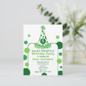 Green Polka Dot Birthday Party Pet Invite Kaart (Staand voorkant)