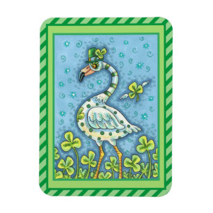 GREEN POLKA DOT FLAMINGO, FUNNY ST. PATRICK'S DAG MAGNEET