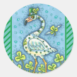 GREEN POLKA DOT FLAMINGO, FUNNY ST. PATRICK'S DAG RONDE STICKER