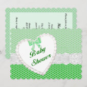 Green Polka Dot Lace Heart Baby shower Invitation (Devant / Derrière)