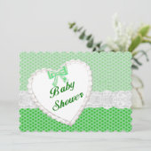 Green Polka Dot Lace Heart Baby shower Invitation (Debout devant)