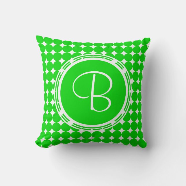 Green Polka Dot Monogram Kussen (Voorkant)