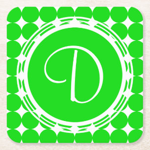 Green Polka Dot Monogram Vierkante Kartonnen Onderzetter
