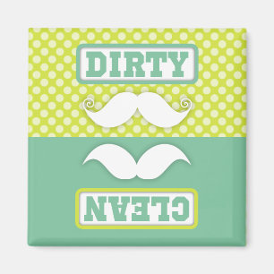 Green Polka Dot Pattern Mustache Clean Dirty Magneet