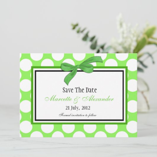 Green Polka Dot sparen de Datum Save The Date (Staand voorkant)