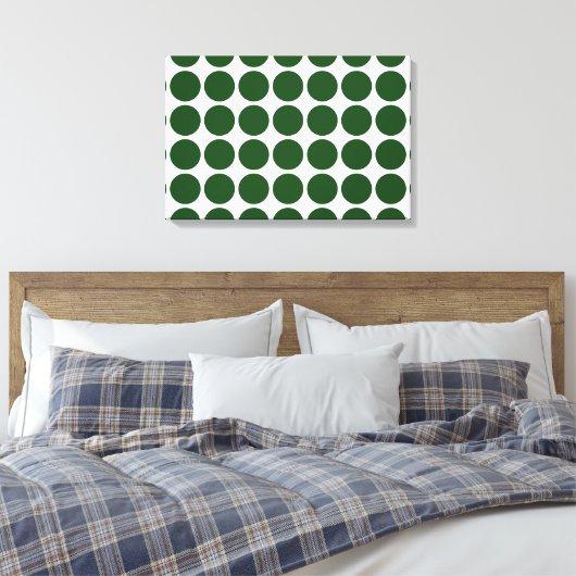 Green Polka Dots on White Canvas Afdruk (Insitu (Slaapkamer))