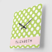 Green Polka Dots, Polka Dot Pattern, Jouw naam Vierkante Klok (Hoek)