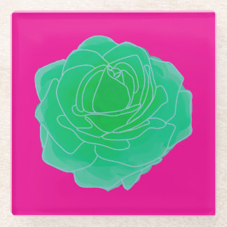 Green Pop Art Roos Glazen Onderzetter