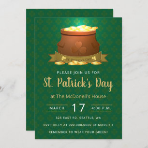 Green Pot of Gold St Patricks Day Invitation Kaart