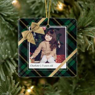 Green Pset Gift Wrapped & Gold Bow Cadeau Foto Keramisch Ornament