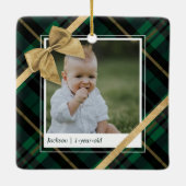 Green Pset Gift Wrapped & Gold Bow Cadeau Foto Keramisch Ornament (Achterkant)