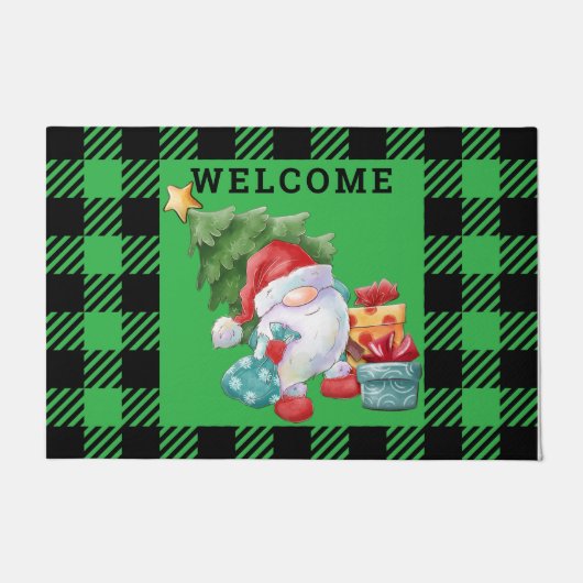 Green Pset met kerstcadeaus Gnome Doormat Deurmat (Voorkant)