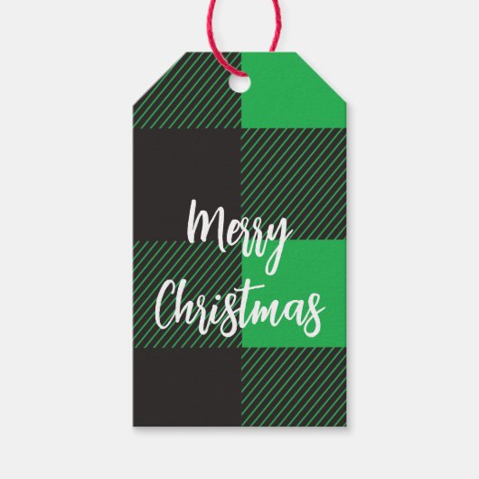 Green Pset Pattern Merry Kerstry Cadeaulabel (Voorkant)