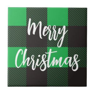 Green Pset Pattern Merry Kerstry Tegeltje