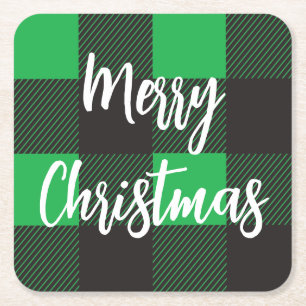Green Pset Pattern Merry Kerstry Vierkante Kartonnen Onderzetter