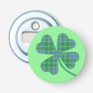 Green Pset Shamrock Four-Leaf Clover Button Flesopener