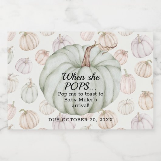 Green Pumpkin Baby shower Pop It Mini Sparkling Wijnetiket (Enkel label)