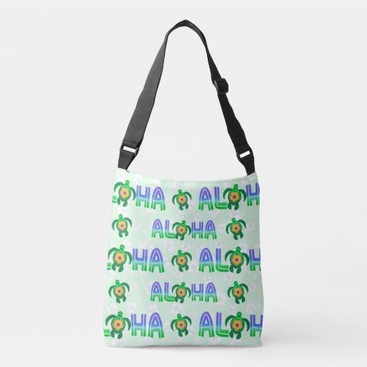 Green Purple Aloha Hawaiian Tropical Turtle Crossbody Tas (Voorkant)
