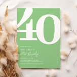 Green Quarty 40th Birthday Party Invitations<br><div class="desc">Voici une invitation tendance à la fête du 40e anniversaire, verte et blanche, qui allie harmonieusement le charme d'antan du numéro de police courageux serif '40' avec un modèle moderne et convivial. Cette invitation n'est pas seulement une carte, c'est un souvenir significatif de chérir le jalon de l'âge de 40...</div>