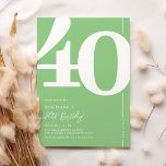 Green Quarty 40th Birthday Party Invitations<br><div class="desc">Invitations de fête vert vif de 40e anniversaire avec le numéro '40' dans une grande police serif audacieuse,  et un modèle invitation moderne facile à personnaliser.</div>