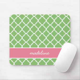 Green Quatrefoil   Roze en groene preppy Muismat