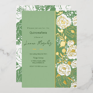 Green Quinceañera Folie Invitation Uitnodiging