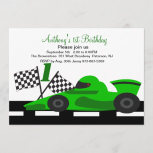 Green Race Car Boys Invitation d'anniversaire