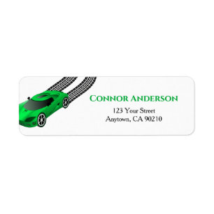 Green Race Car Etiket Kinder aangepast retouradr