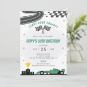 Green Racing Car Anniversaire Fête Invitation (Debout devant)