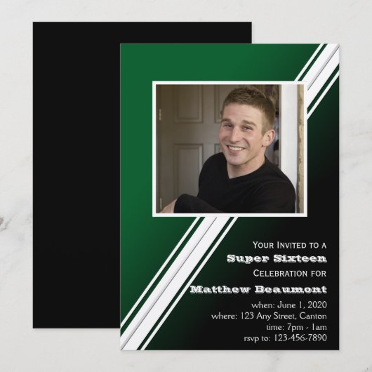 Green Racing Stripe Invitation à la fête d'anniver (Devant / Derrière)