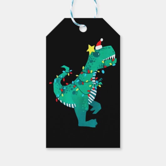 Green Rainbow Dinosaur Roar Winter Cadeaulabel (Voorkant)