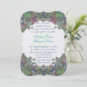 Green Raspberry Blue Mariage damassé Invitation (Debout devant)