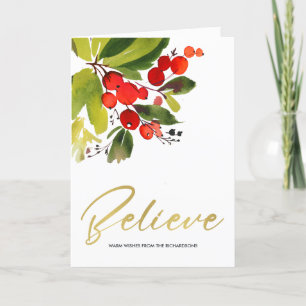 GREEN RED BERRIES WATERVERF CHRISTMAS GELEVE KAART