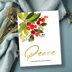 GREEN RED BERRIES WATERVERF CHRISTMAS PEACE FEESTDAGENKAART