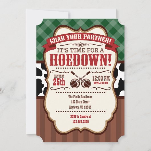 Green Red Brown Hoedown Party Invitation (Devant)