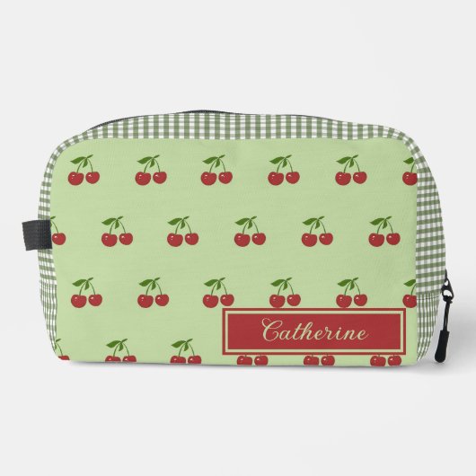 Green & Red Cherry Gingham Pattern Simple Fruit Toilettasje (Voorkant)