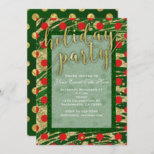 Green & Red Circles Gold Fêtes Invitations (Devant / Derrière)