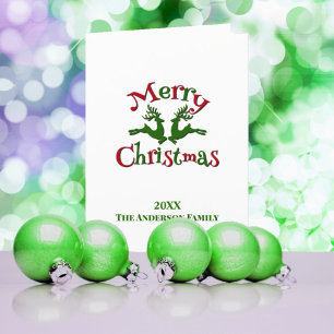 Green Red Custom Photo Merry Kerstreindeer Feestdagen Kaart