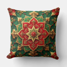 Green Red Decorative Christmas Throw Pillow