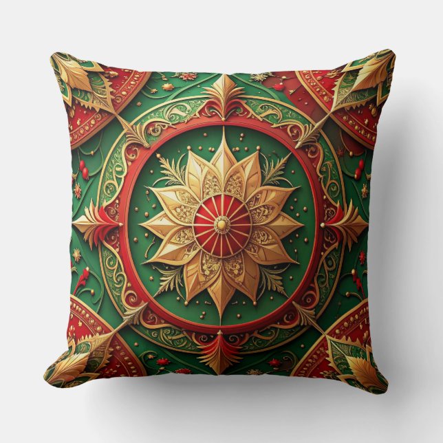 Green Red Decorative Christmas Throw Pillow Kussen (Voorkant)