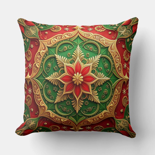 Green Red Decorative Christmas Throw Pillow Kussen (Voorkant)