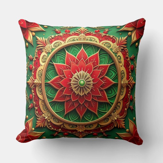 Green Red Decorative Christmas Throw Pillow Kussen (Voorkant)