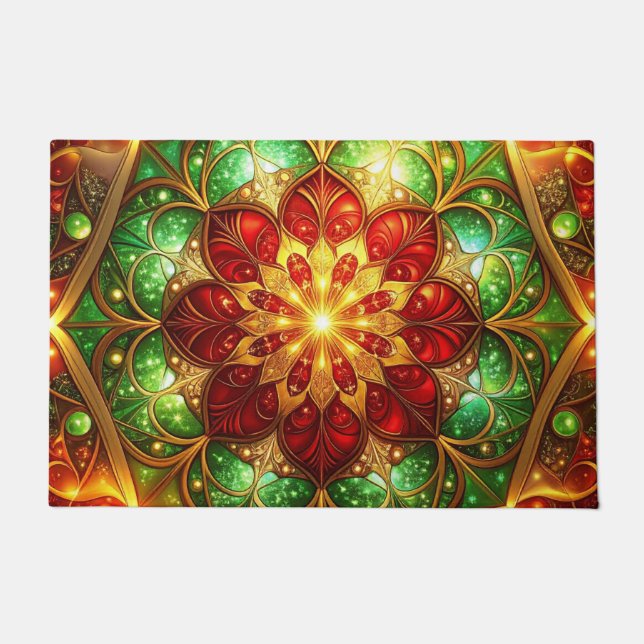 Green Red Decorative Holiday Doormat Deurmat (Voorkant)
